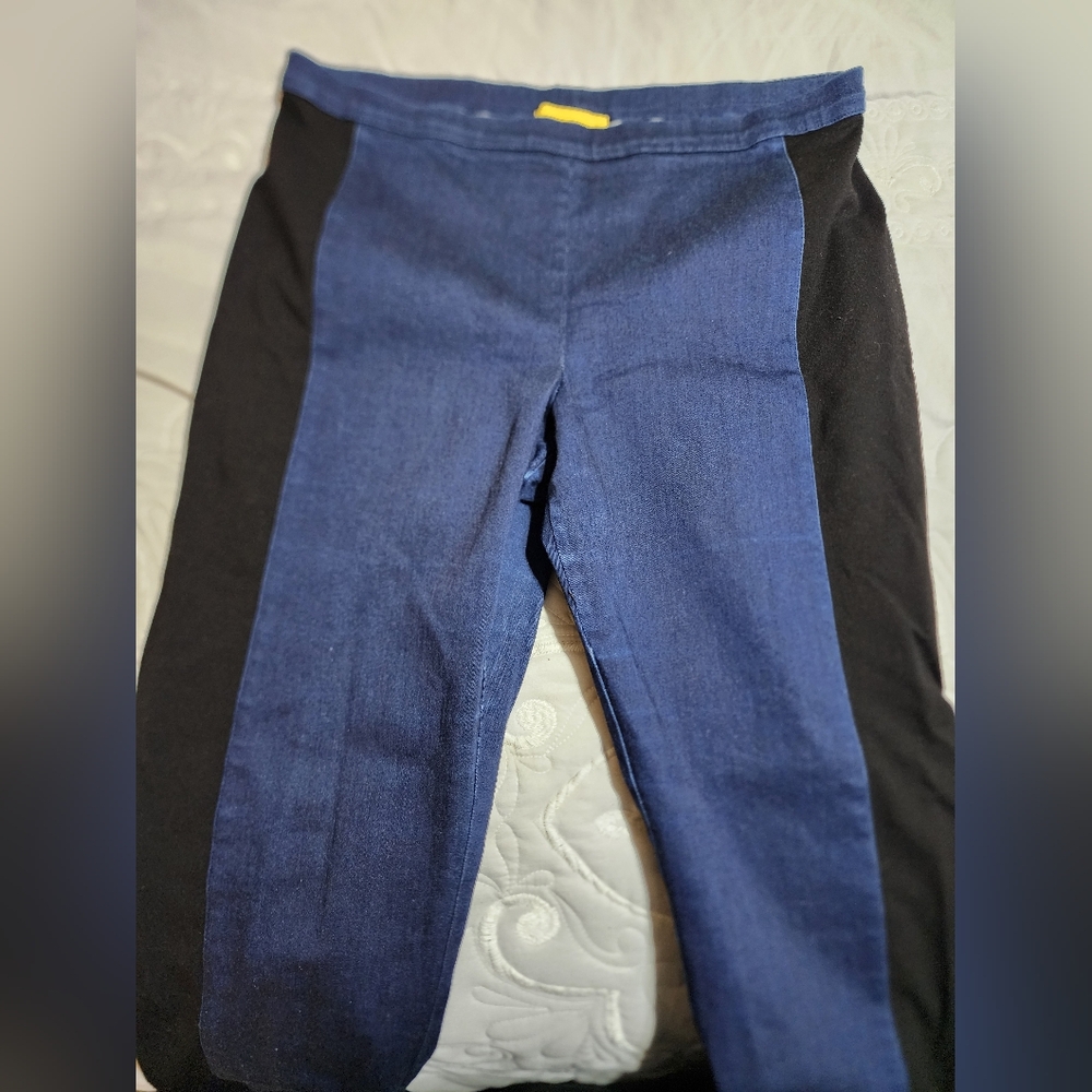 St. John Two-tone Denim and Black Leggings